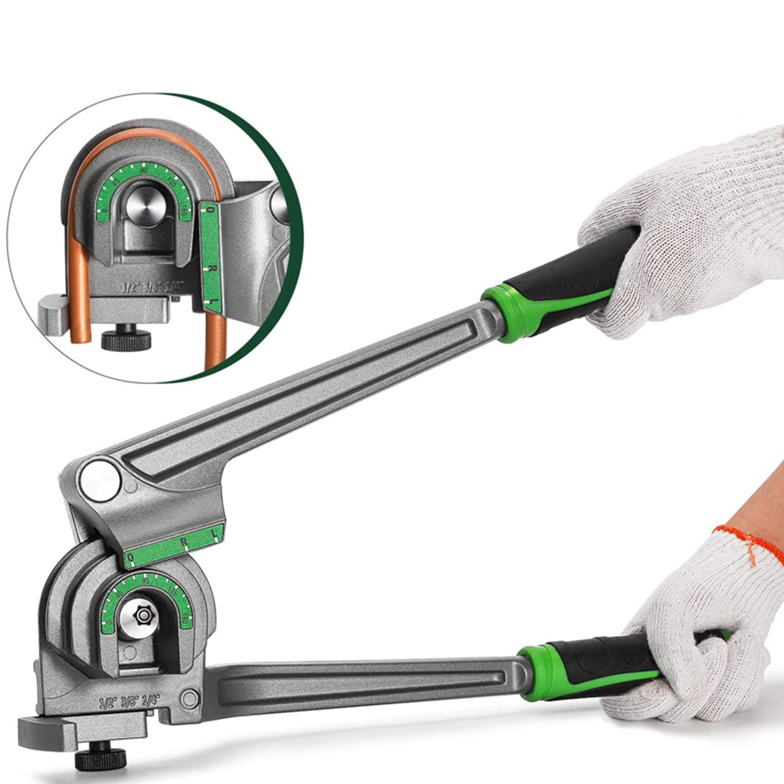 Manual Pipe Tube Bender 3/8 To 1 Inch - 3-in-1チューブベンダー、180度曲げ可能、1/4、3/8、1/2インチの外径に対応、HVAC（空調・冷凍）および冷凍機器の修理用、銅管・アルミニウム管用。